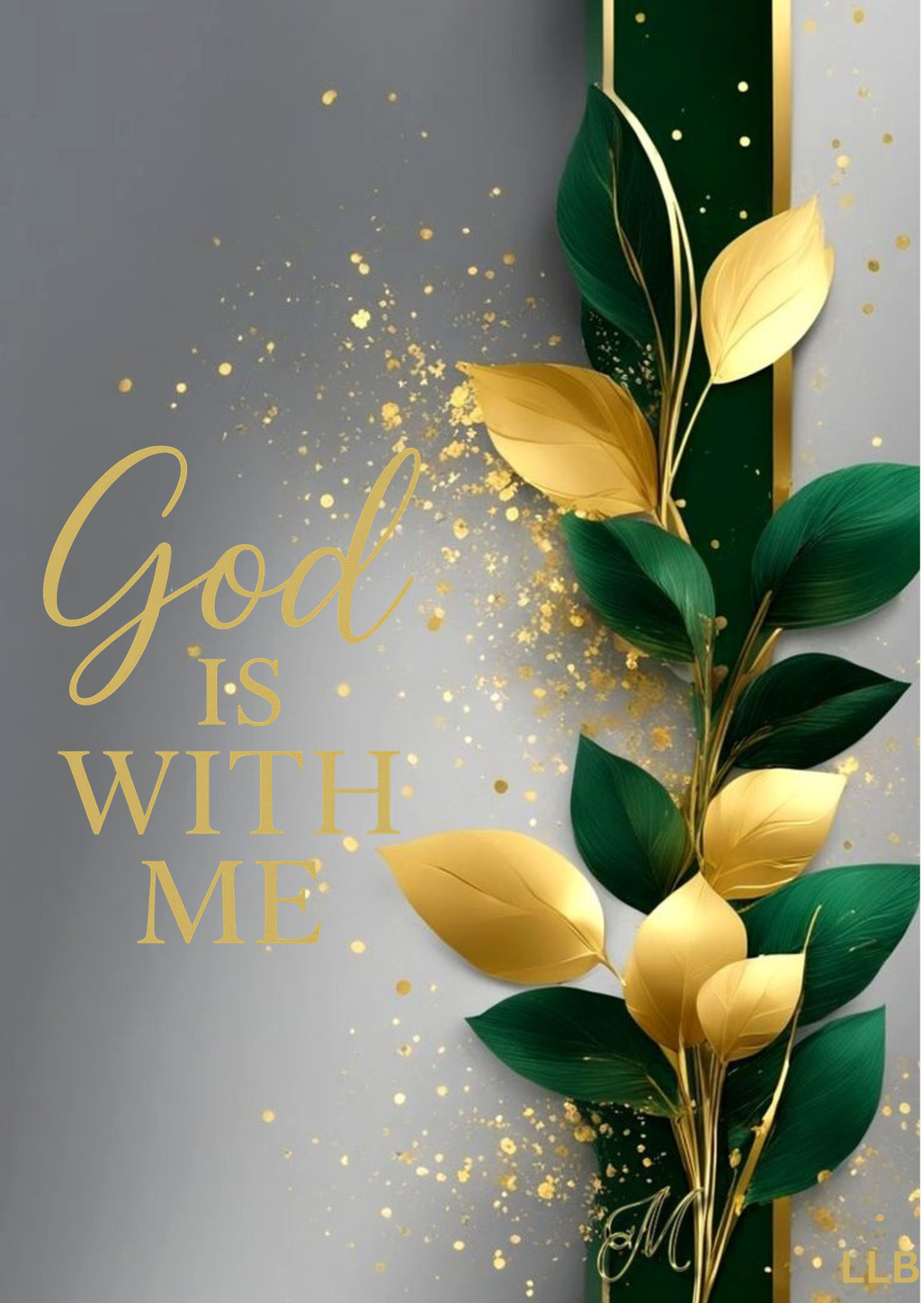 Modern Gold and Green leaf Scripture Wall Art God is with me | Printable Digital Download