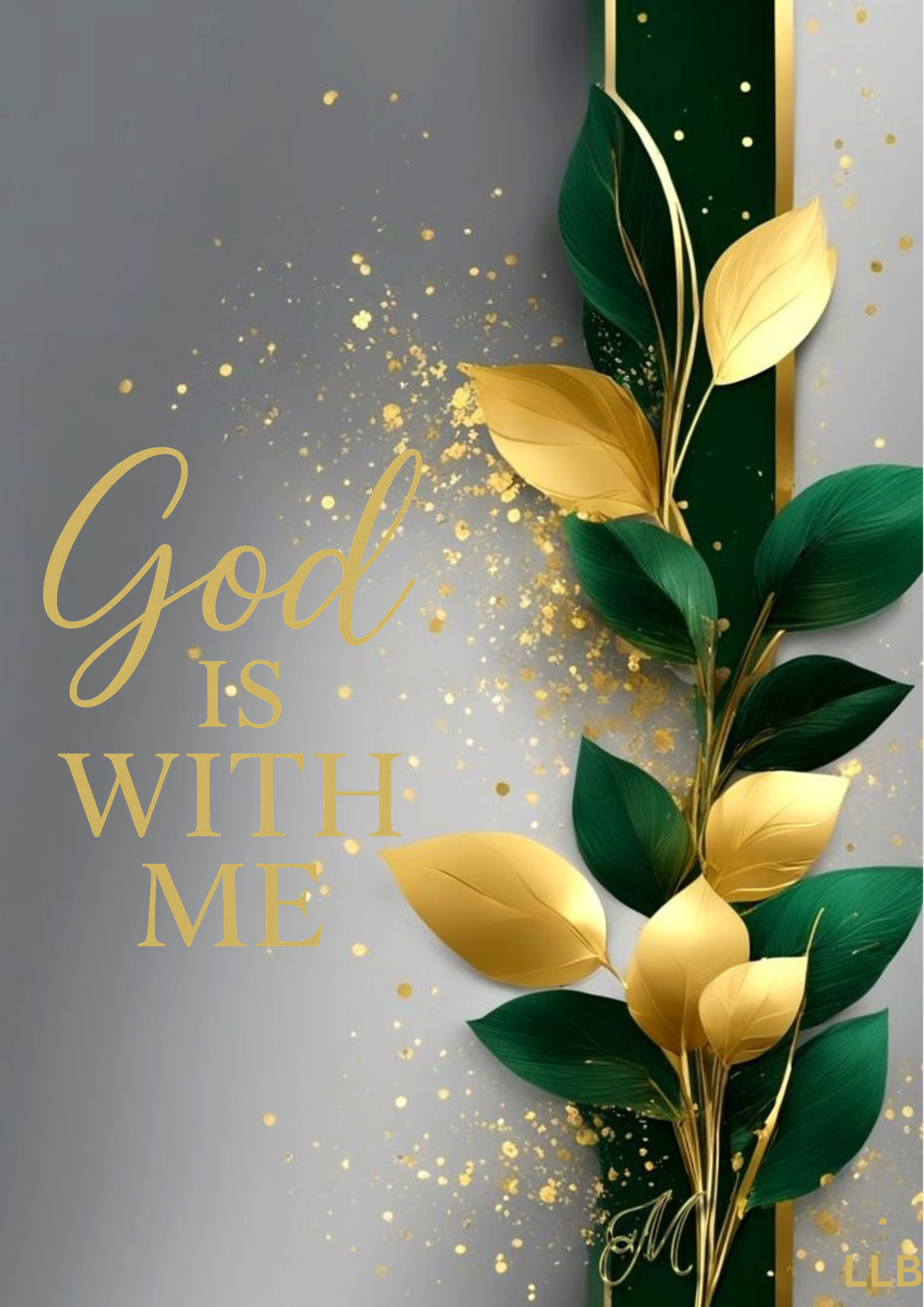 Modern Gold and Green leaf Scripture Wall Art God is with me | Printable Digital Download